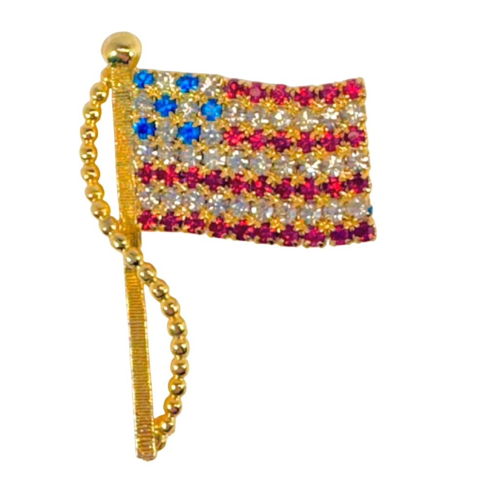 American Flag Brooch Pin Rhinestones Patriotic‎
